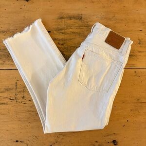 Levi's Women’s 501 Ivory Straight Leg Jeans with Raw Hem US 26 EUC